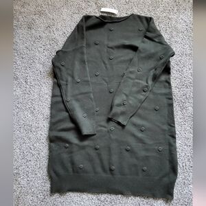 Dark Green Sweater Dress with Textured Dots